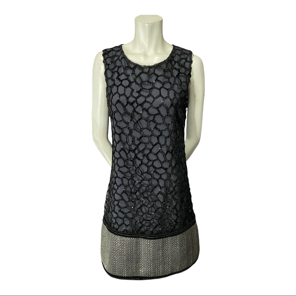 Save the Queen Mesh/Chenille Black and Silver Sleeveless A line Dress L fits M